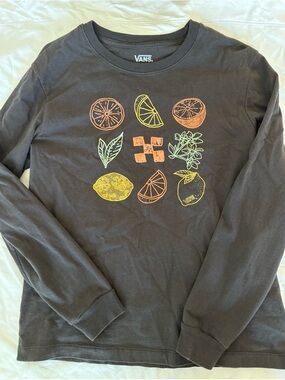 Vans Dark Gray Long Sleeve Shirt with Orange, Yellow and Green Citrus Design
